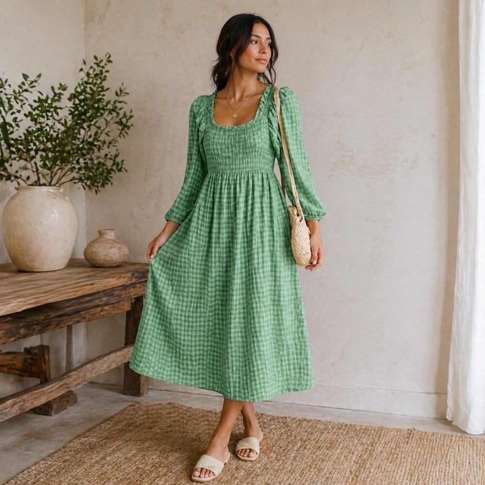 Teza Dress Womens S Maxi Boho Bingham Western Cottage Peasant Festival NWT